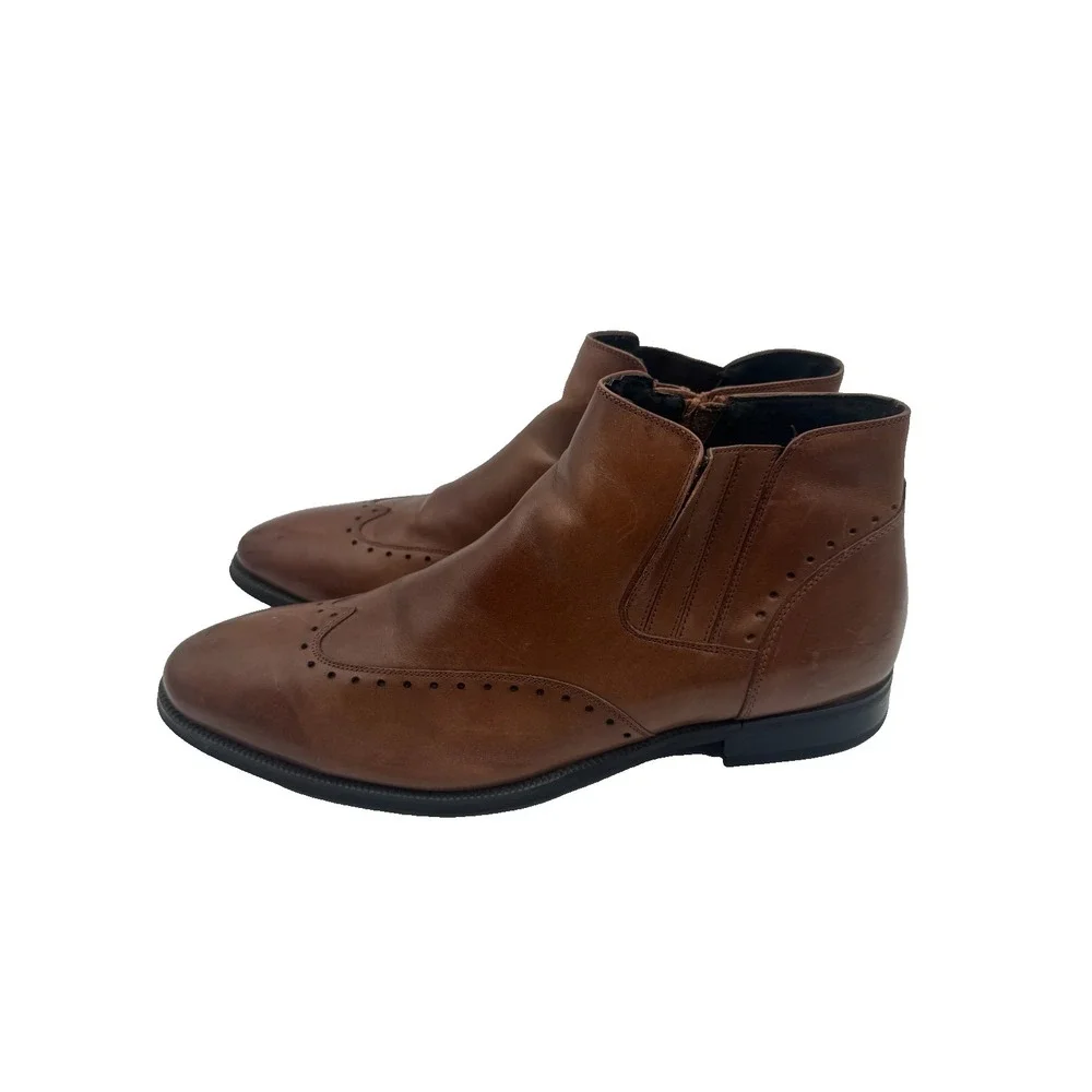 Stacy Adams 24992-221 Mens 13 M Chelsea Boot Brown Leather Side Zip Ankle Brogue